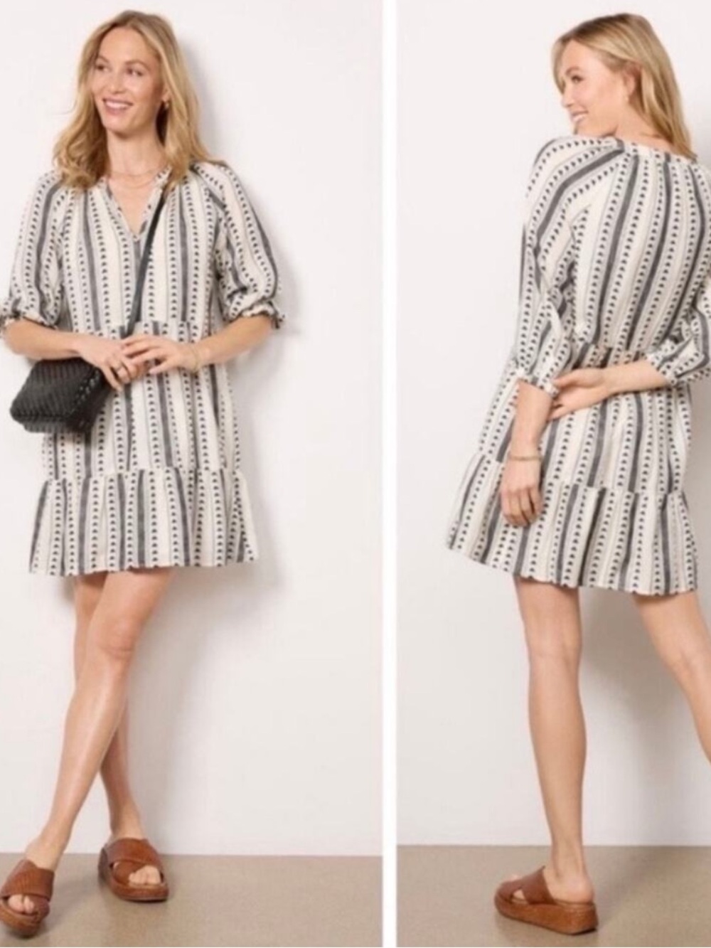 Evereve Black & White Striped V-Neck Tiered Tunic Dress - Picture 6 of 6